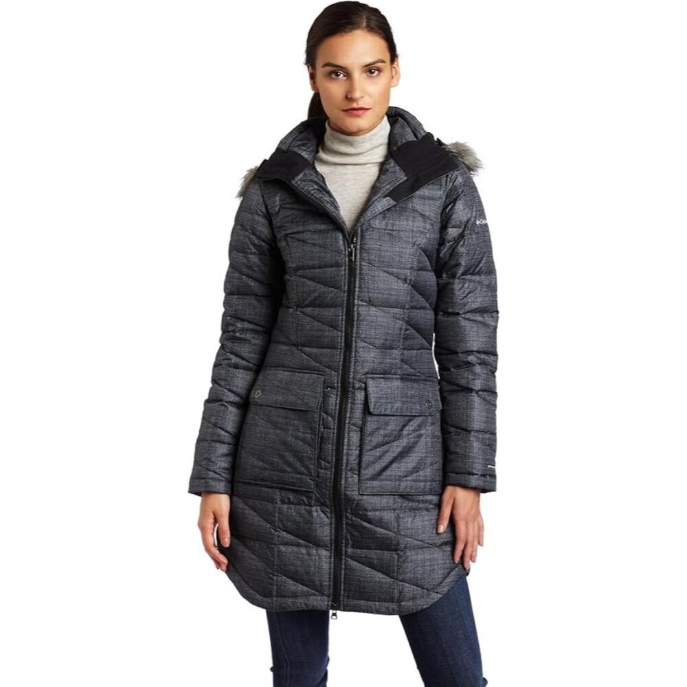 Columbia Down Home Diva Long Jacket Hooded, Cinch Waist, Pockets Women's Sz L